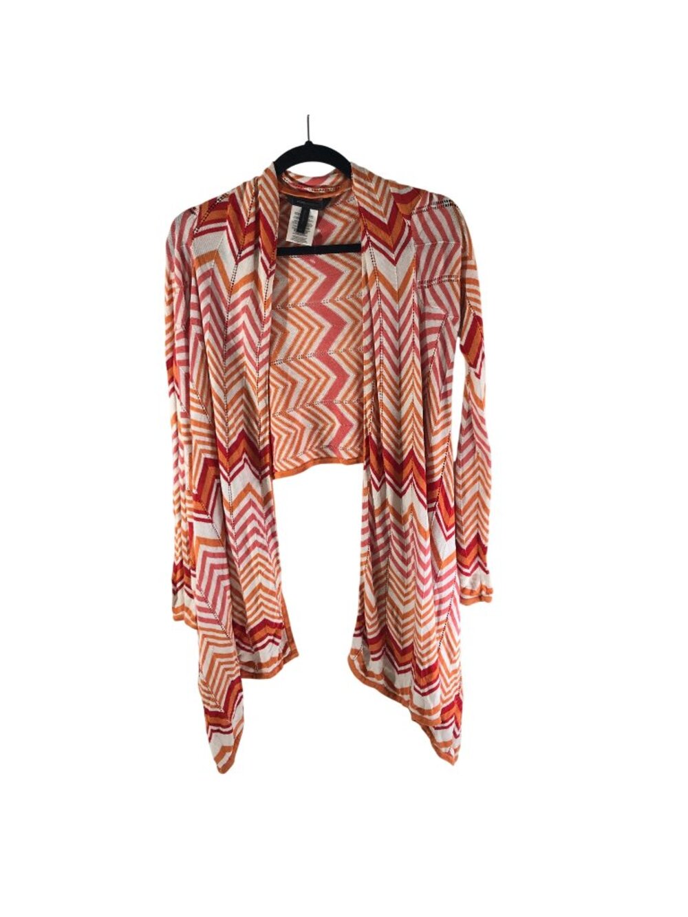 BCBG Max Azria XS Chevron Knit Cardigan Orange Pink Open Front Asymmetric